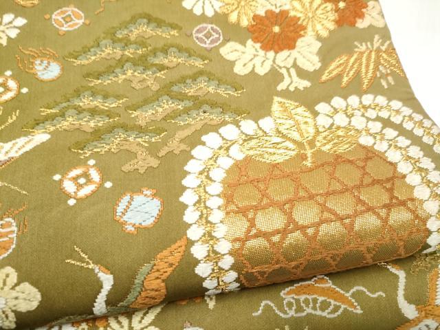 平和屋着物●西陣 河合美術織物謹製 六通柄袋帯 唐織 飛鶴草花文 金糸 正絹 逸品 CABL9785hy