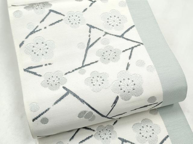 平和屋着物●本場筑前博多織 半幅帯 舞梅文 正絹 逸品 未使用 CABL9811hy