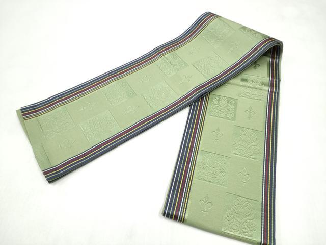 平和屋着物●本場筑前博多織 半幅帯 市松花文 正絹 逸品 CABL9813hy