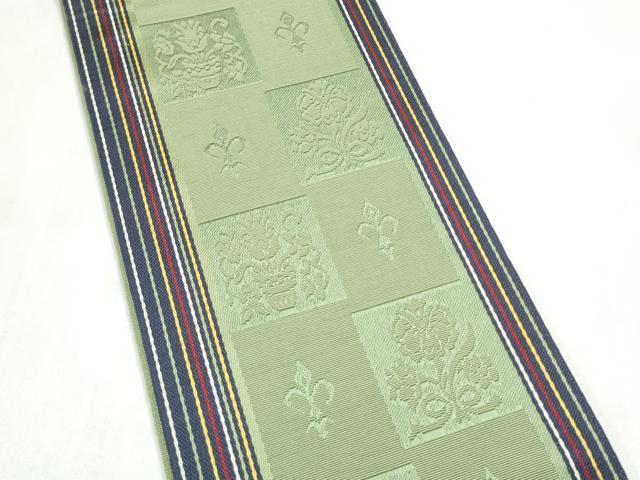 平和屋着物●本場筑前博多織 半幅帯 市松花文 正絹 逸品 CABL9813hy