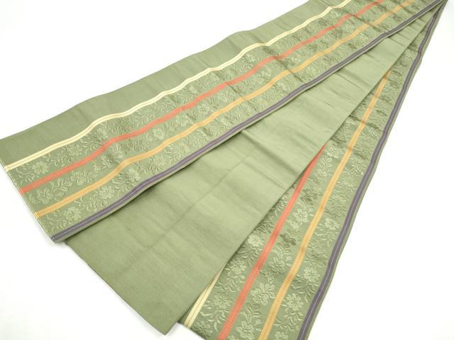 平和屋着物●本場筑前博多織 半幅帯 草花間道 正絹 逸品 CABL9817hy