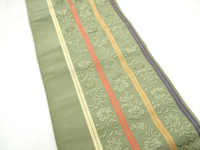 平和屋着物●本場筑前博多織 半幅帯 草花間道 正絹 逸品 CABL9817hy