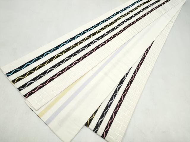 平和屋着物●本場筑前博多織 半幅帯 よろけ縞 正絹 逸品 CABL9841hy