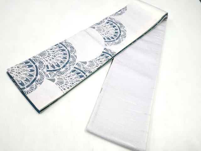 平和屋着物●両面 両方向 半幅帯 菊青海波 銀通し地 正絹 逸品 CABL9843hy