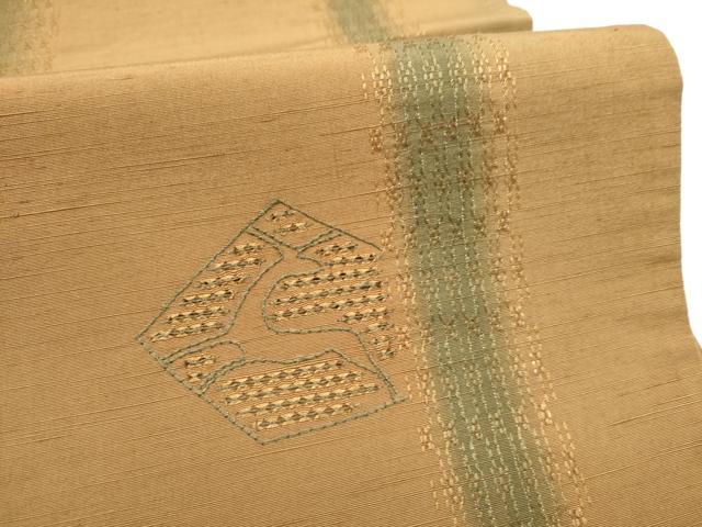 平和屋着物●太鼓柄袋帯 紬地 刺繍 幾何学文様 金糸 正絹 逸品 CABL9887hy