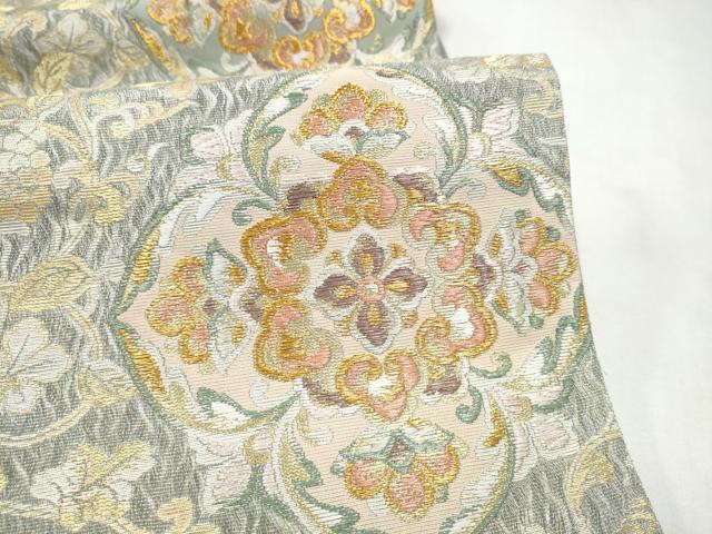 平和屋着物●西陣 六通柄袋帯 花唐草文 金糸 正絹 逸品 CABL9891hy