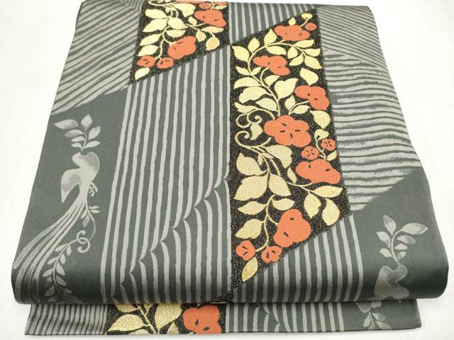 平和屋着物●ファッションデザイナー コシノアヤコ 六通柄袋帯 花唐草文 金糸 正絹 逸品 CABL9905hy