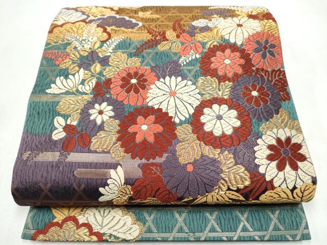 平和屋着物●六通柄袋帯 唐織 草花文 金糸 正絹 逸品 CABL9916hy