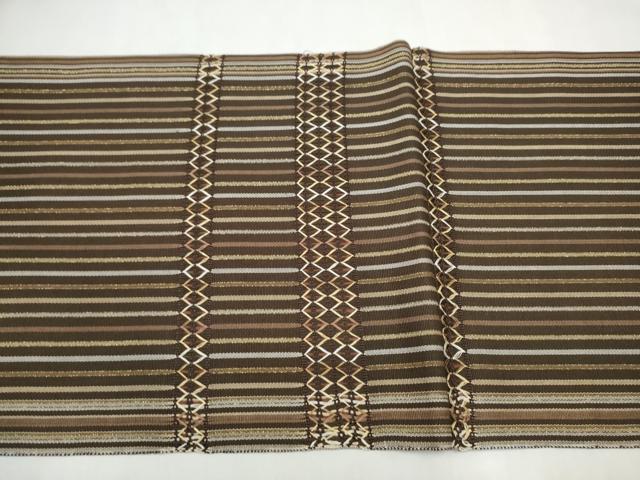 平和屋着物●両面 太鼓柄袋帯 横段文 金糸 正絹 逸品 CABL9926hy