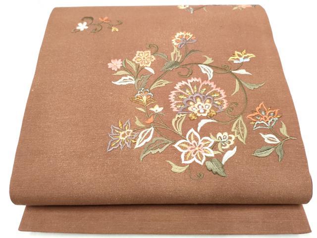 平和屋着物●太鼓柄袋帯 総刺繍 結城紬 更紗花唐草文 金彩 証紙付き 正絹 逸品 CABL9928hy