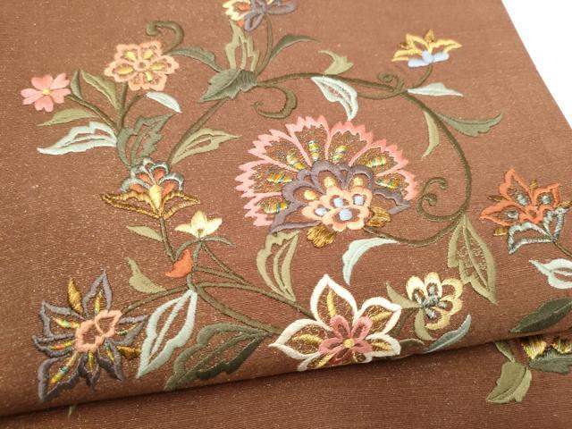 平和屋着物●太鼓柄袋帯 総刺繍 結城紬 更紗花唐草文 金彩 証紙付き 正絹 逸品 CABL9928hy