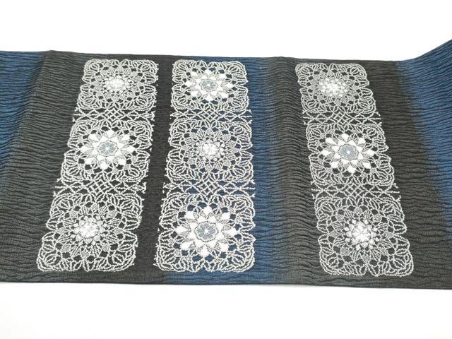平和屋着物●太鼓柄袋帯 正倉院花文 銀糸 正絹 逸品 CABL9931hy