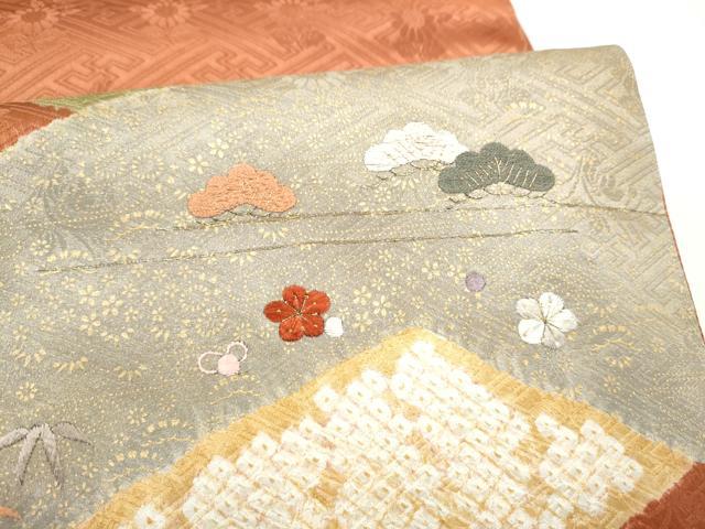 平和屋着物●太鼓柄袋帯 刺繍 松竹梅 金彩 正絹 逸品 CABL9933hy