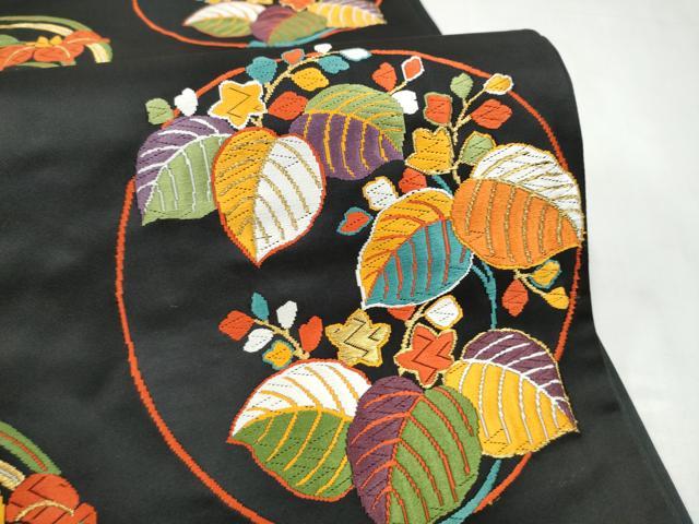 平和屋着物●六通柄袋帯 唐織 草花丸文 黒地 金糸 正絹 逸品 CABL9935hy