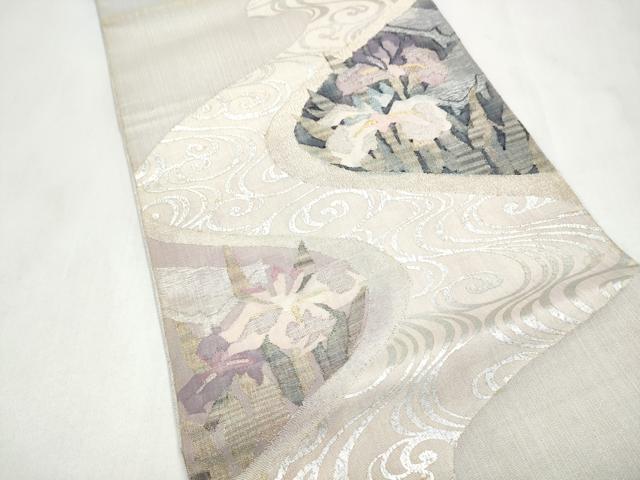 平和屋着物●太鼓柄袋帯 すくい織 流水花文 銀彩 正絹 逸品 CABL9943hy
