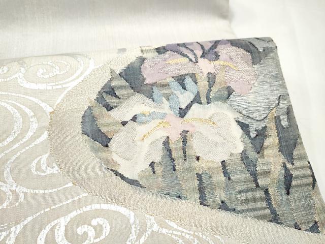 平和屋着物●太鼓柄袋帯 すくい織 流水花文 銀彩 正絹 逸品 CABL9943hy