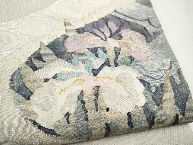 平和屋着物●太鼓柄袋帯 すくい織 流水花文 銀彩 正絹 逸品 CABL9943hy