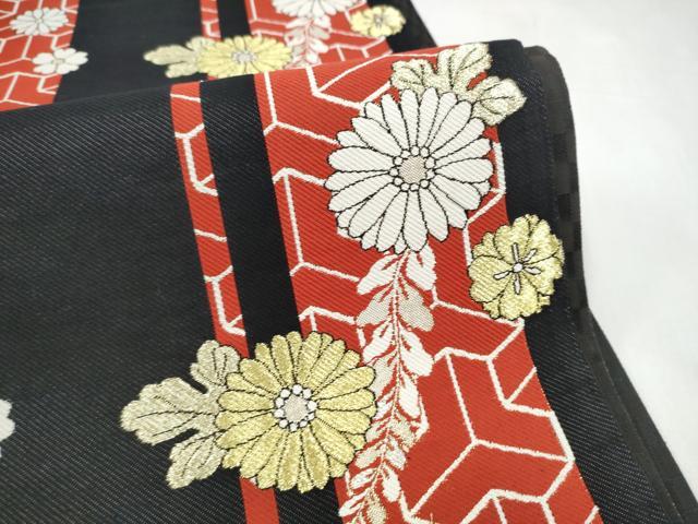 平和屋着物●六通柄袋帯 舞花文 黒地 金通し地 逸品 CABL9946hy