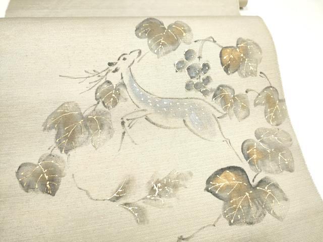 平和屋着物●八寸名古屋帯 手描き 鹿 葡萄蔦の葉文 金彩 CABL9973hy
