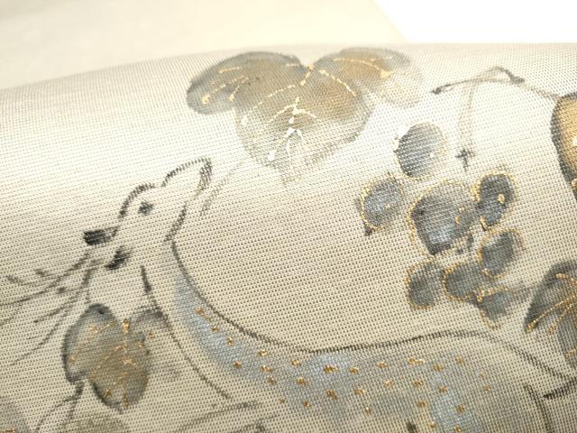 平和屋着物●八寸名古屋帯 手描き 鹿 葡萄蔦の葉文 金彩 CABL9973hy