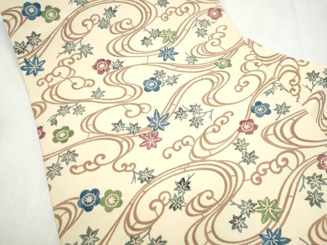平和屋着物●全通柄 九寸名古屋帯 流水草花文 正絹 逸品 CABL9974hy