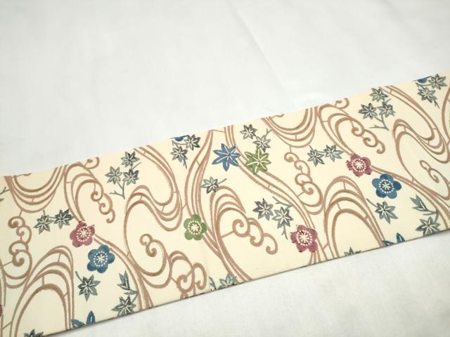 平和屋着物●全通柄 九寸名古屋帯 流水草花文 正絹 逸品 CABL9974hy