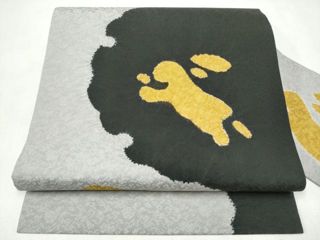 平和屋着物●九寸名古屋帯 雪輪兎文 黒地 正絹 逸品 CABL9997hy