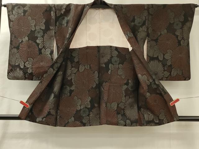 平和屋着物#羽織 寿光織 菊づくし 黒地 銀糸 正絹 逸品 CABM0002in