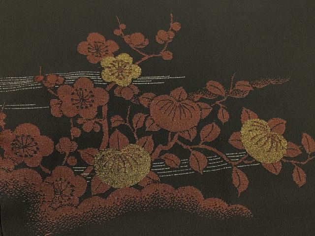 平和屋着物#道行コート 寿光織 霞枝花文 黒地 金銀糸 正絹 逸品 CABM0004in