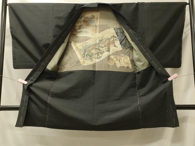 平和屋着物#男性 長羽織 黒地 正絹 逸品 未使用 CABM0013in