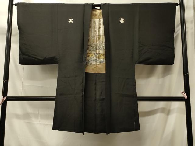 平和屋着物#男性 長羽織 黒紋付き 正絹 逸品 CABM0015in