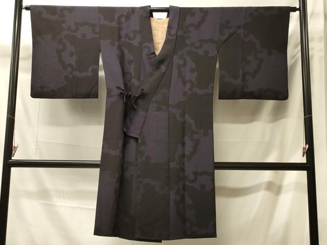 平和屋着物#道中着 雪輪文 黒地 ロング丈 正絹 逸品 CABM0025in