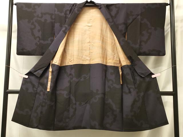 平和屋着物#道中着 雪輪文 黒地 ロング丈 正絹 逸品 CABM0025in