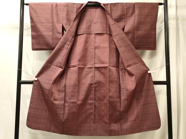 平和屋着物#道行コート 雨コート 単衣 格子 ロング丈 正絹 逸品 CABM0027in