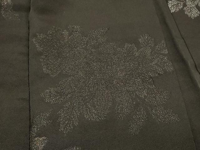 平和屋着物#羽織 寿光織 草花文 黒地 金銀糸 正絹 逸品 CABM0043in