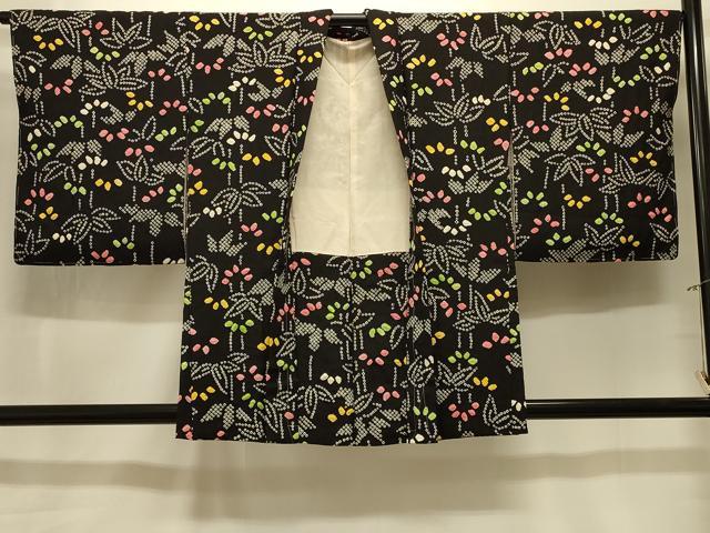 平和屋着物#羽織 総絞り 笹の葉文 黒地 正絹 逸品 未使用 CABM0088in