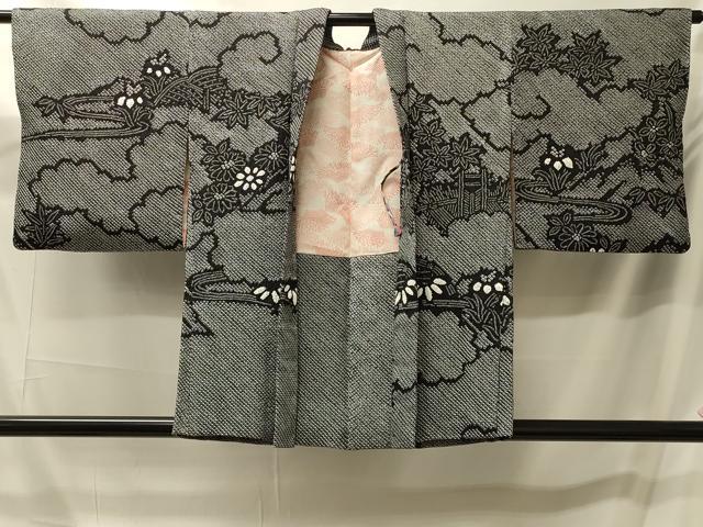 平和屋着物#羽織 総絞り 雲取り風景花文 黒地 正絹 逸品 CABM0117in