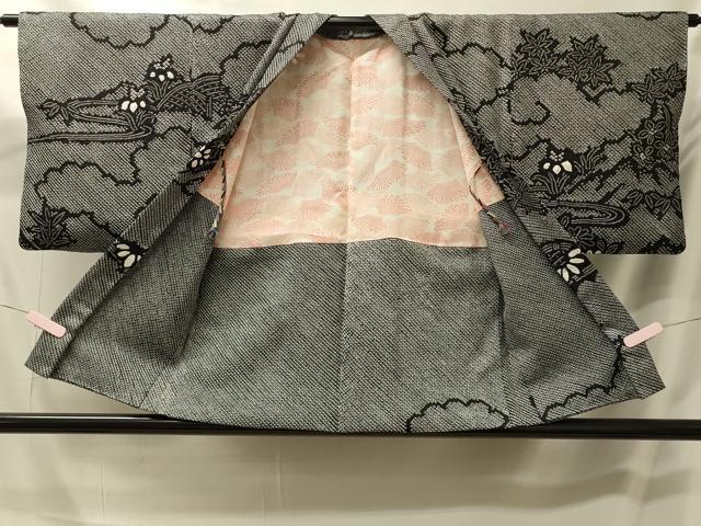 平和屋着物#羽織 総絞り 雲取り風景花文 黒地 正絹 逸品 CABM0117in