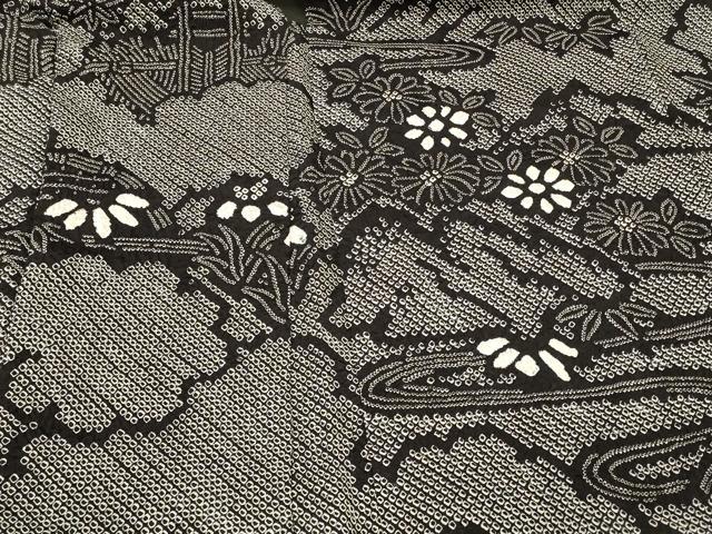 平和屋着物#羽織 総絞り 雲取り風景花文 黒地 正絹 逸品 CABM0117in