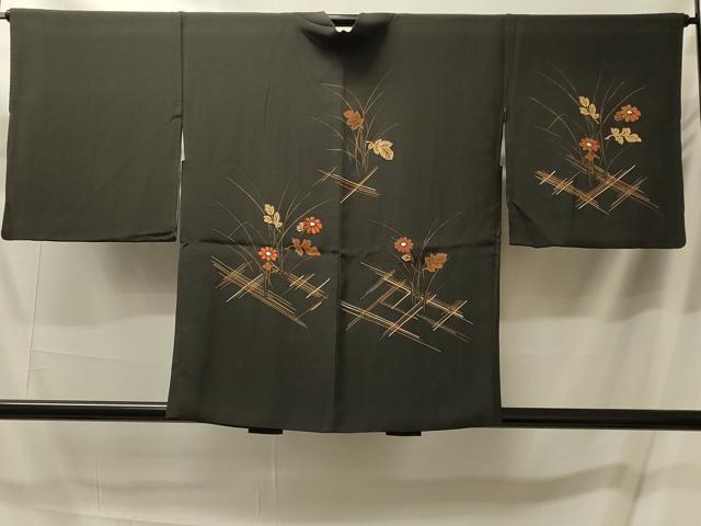 平和屋着物#羽織 刺繍 草花文 黒地 金彩 正絹 逸品 CABM0121in
