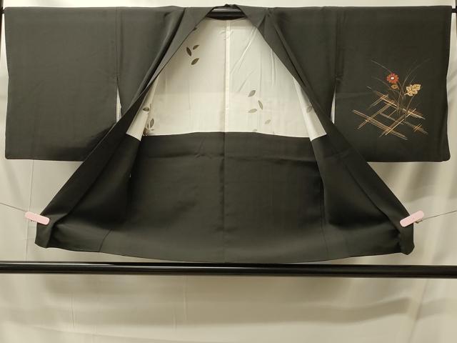 平和屋着物#羽織 刺繍 草花文 黒地 金彩 正絹 逸品 CABM0121in