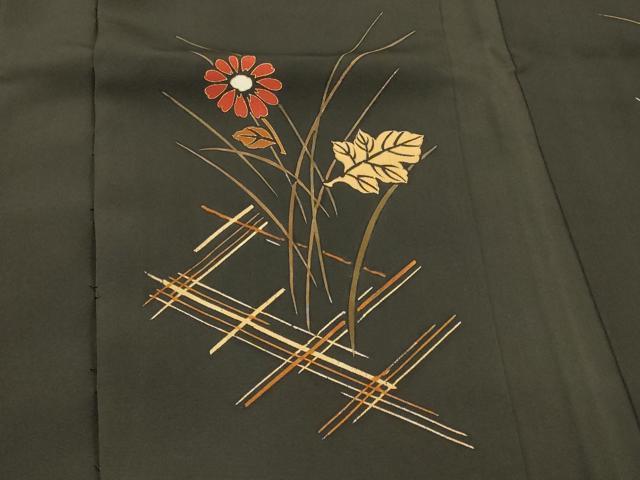 平和屋着物#羽織 刺繍 草花文 黒地 金彩 正絹 逸品 CABM0121in