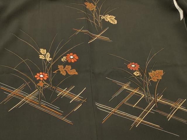 平和屋着物#羽織 刺繍 草花文 黒地 金彩 正絹 逸品 CABM0121in