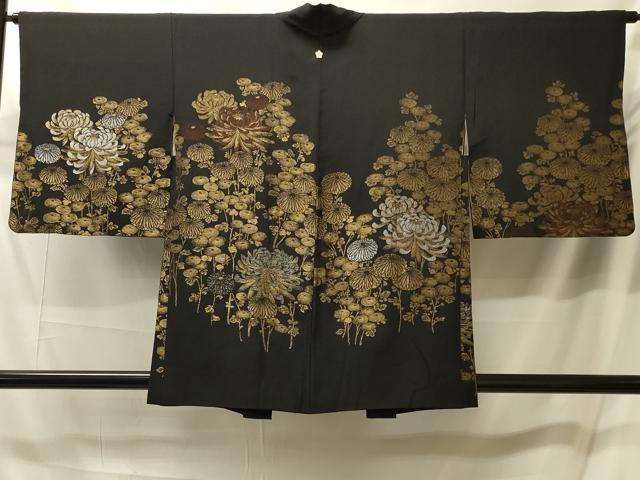 平和屋着物#羽織 寿光織 菊づくし 黒地 金銀糸 正絹 逸品 CABM0129in