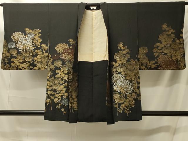 平和屋着物#羽織 寿光織 菊づくし 黒地 金銀糸 正絹 逸品 CABM0129in