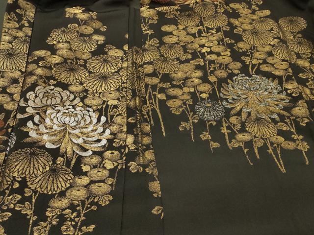 平和屋着物#羽織 寿光織 菊づくし 黒地 金銀糸 正絹 逸品 CABM0129in