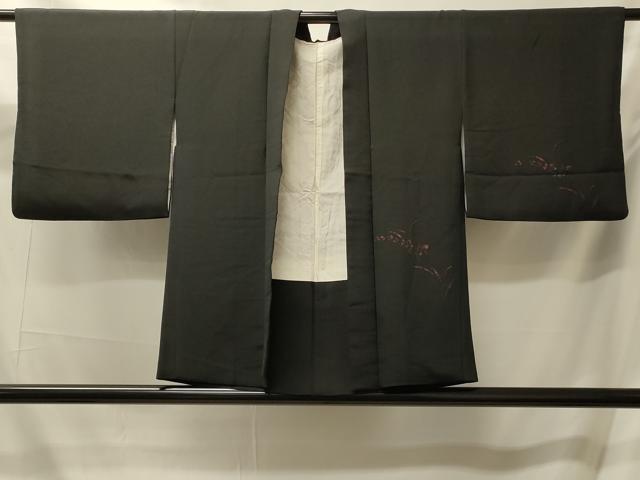 平和屋着物#羽織 草花文 黒地 正絹 逸品 CABM0136in