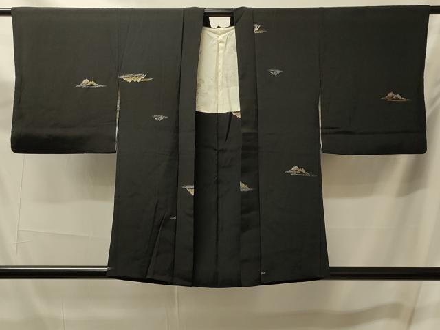 平和屋着物#羽織 寿光織 遠山文 黒地 金銀糸 正絹 逸品 CABM0143in