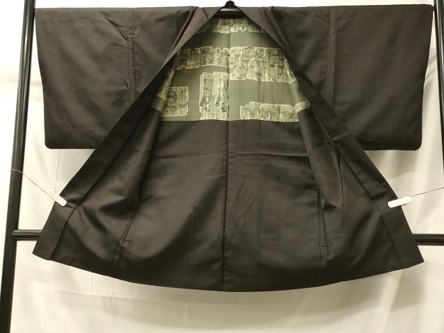 平和屋着物#男性 長羽織 黒地 正絹 逸品 CABM0156in