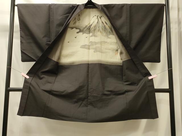 平和屋着物#男性 長羽織 黒紋付き 正絹 逸品 CABM0162in